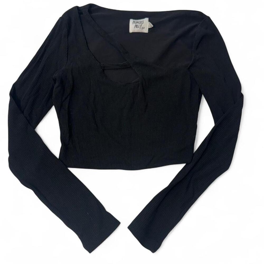 Princess Polly Black long sleeve crop top with‎ cutouts size 4